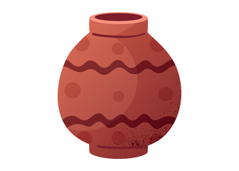 Traditional vector cartoon African clay pot with ethnic pattern. Terracotta ceramic vase in warm earthy tones. Perfect for cultural, historical, and decorative design projects.