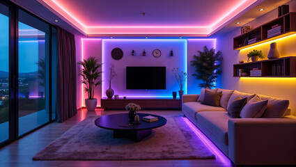 Modern Living Room with LED Strip Lights