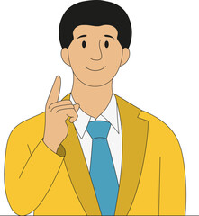 Flat illustration of businessman, creative search for inspiration, problem solving expert, leader giving advice.
