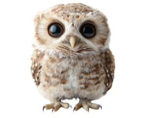 detailed sculpture of baby owl with big round eyes and intricate feather texture, showcasing its adorable and curious expression. This charming piece captures essence of this young bird