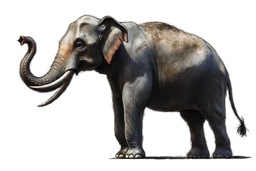Fototapeta premium A full-body elephant with its trunk raised, on a transparent background