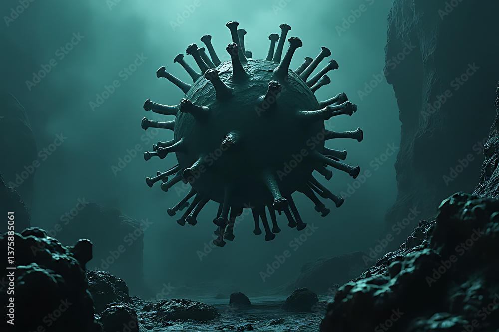 Poster virus spread simulation dark lab environment 3d rendering scientific visualization conceptual art