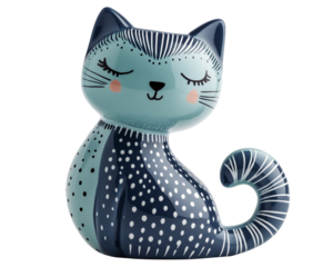 Cute ceramic cat figurine in pastel colors, featuring whimsical design with serene expression. This charming character adds playful touch to any decor