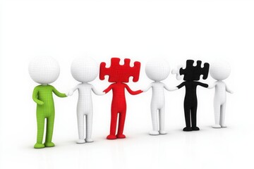 Five 3D Figures Holding Hands Forming a Puzzle