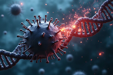 Microbial world close-up scientific illustration of virus structure in biology laboratory research