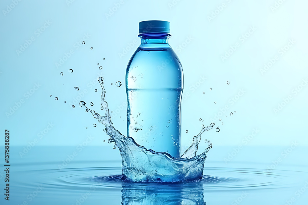 Poster water bottle splashing in clear water studio setting high-quality image refreshing concept