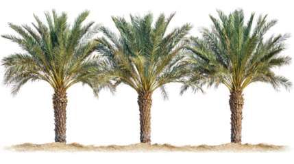 Trio of tall palm trees silhouetted against a clear blue sky evoking a tropical paradise vibe