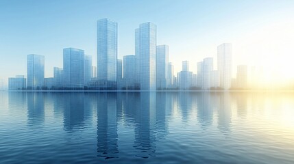 Fototapeta premium Calm Cityscape Reflection Sunrise