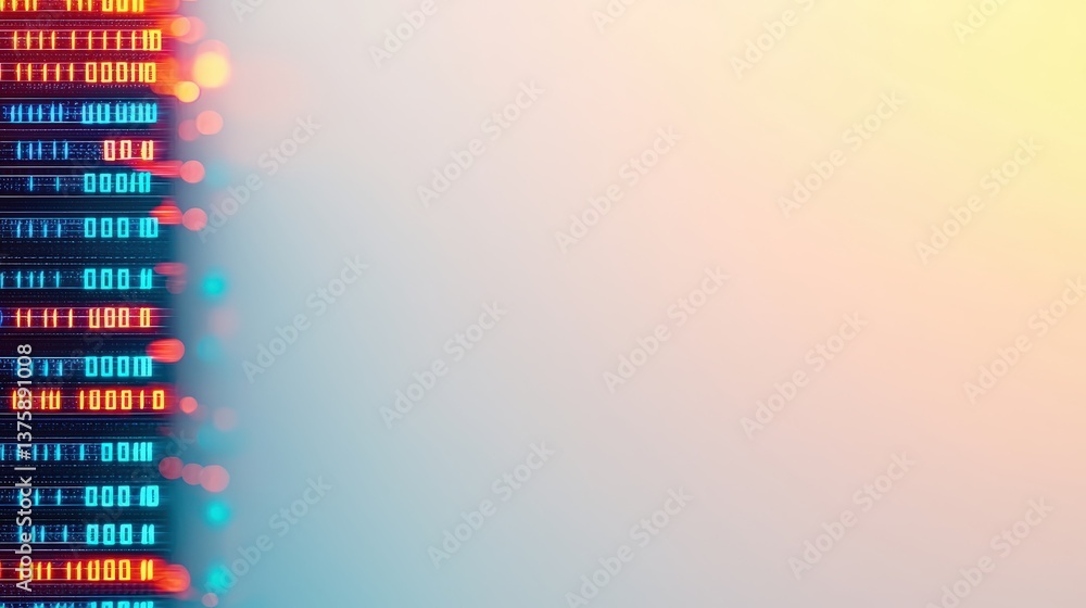 Poster Abstract Digital Lock Concept with Glowing Binary Code Stream on a Warm Blurred Background Image