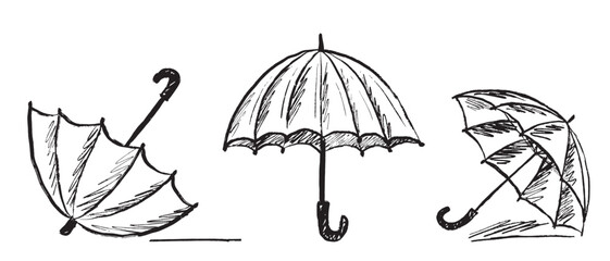 Umbrella cane drawing. Opened umbrella on the ground in brush stroke texture isolated on white background. Hand drawn vector sketch illustration in vintage charcoal ink. Icon set, package design © Nataliya Pokrovska