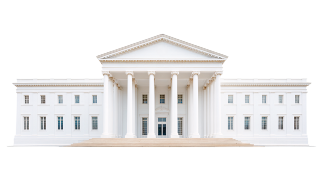 Exploring Neoclassical Government Buildings in Urban Spaces on Transparent Background