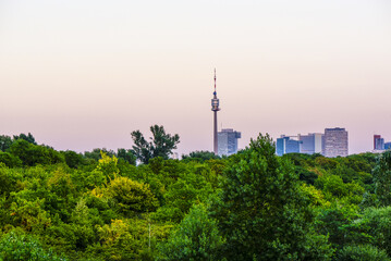Fototapeta premium Danube city, river Danube, Vienna, Austria