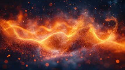 Obraz premium Abstract fiery waves, dark background, digital art, glowing particles