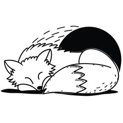silhouette-of-a-fox-curled-up-for-a-nap.eps