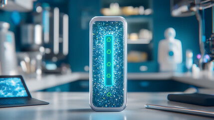 Innovative technology device demonstration modern kitchen digital content bright environment close-up view futuristic concept