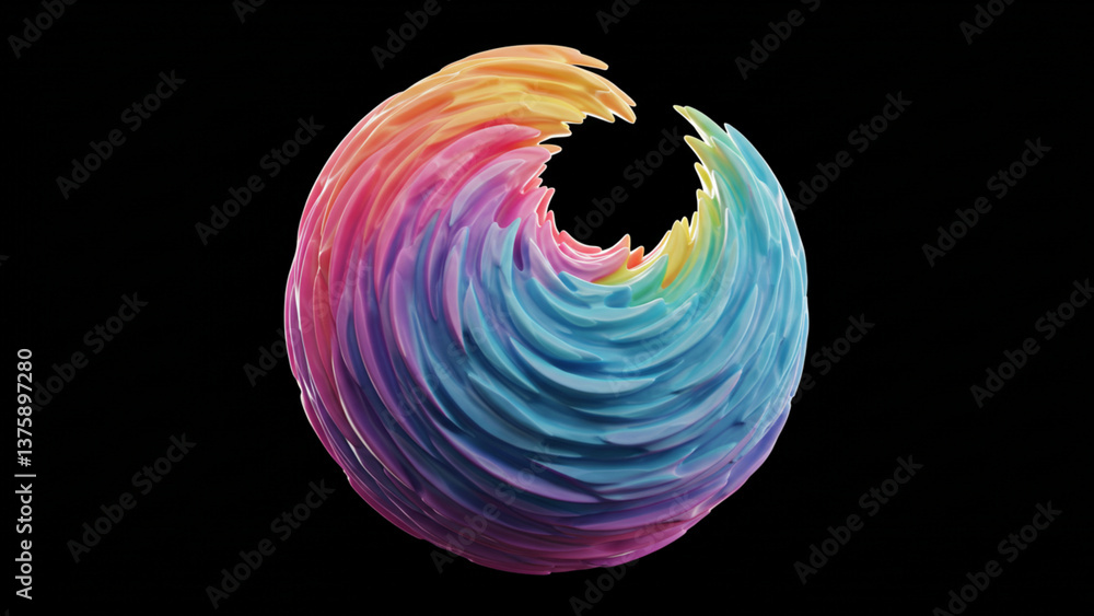 Poster wave colorful painting pattern with dark background, 3d rendering