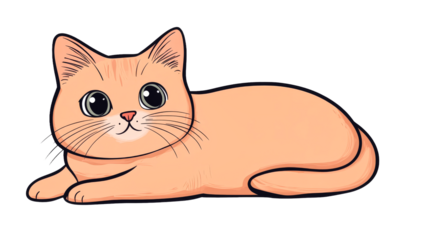 Adorable Ginger Cat Resting Peacefully, Cartoon Style, cut out transparent