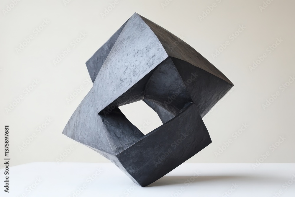 Poster abstract sculpture composed of intersecting geometric forms