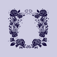 Single color floral vector frame with wild roses with thorns. Magic and enchantment. Enchanted and magical garden. Spells and curses. Fables and fairy tales.	