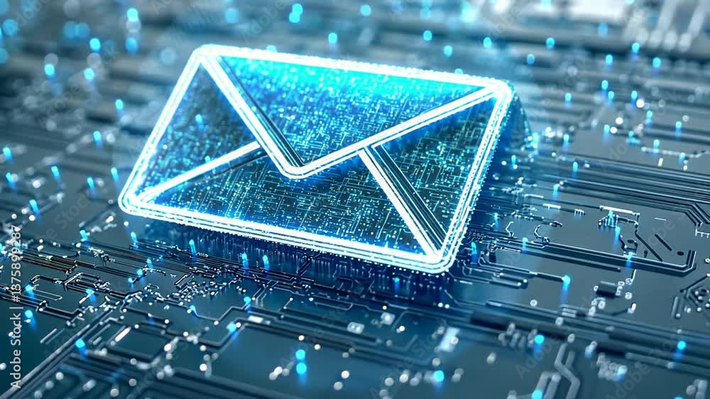 Poster digital mail envelope concept with circuit board, electronic communication security