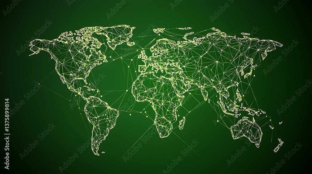 Poster exploring global connectivity through digital networks world map infographic technology aerial view 