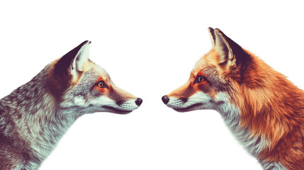 Obraz premium Pair of foxes facing each other in artistic style, cut out transparent