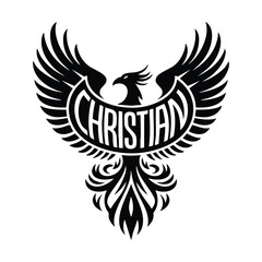 Customizable Black and White Christian Phoenix Illustration Design with Symbolizing Faith and Rebirth
