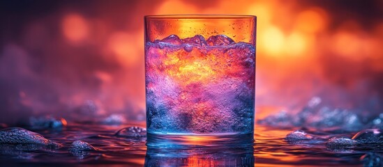 Colorful Drink Glass with Ice in Dramatic Lighting