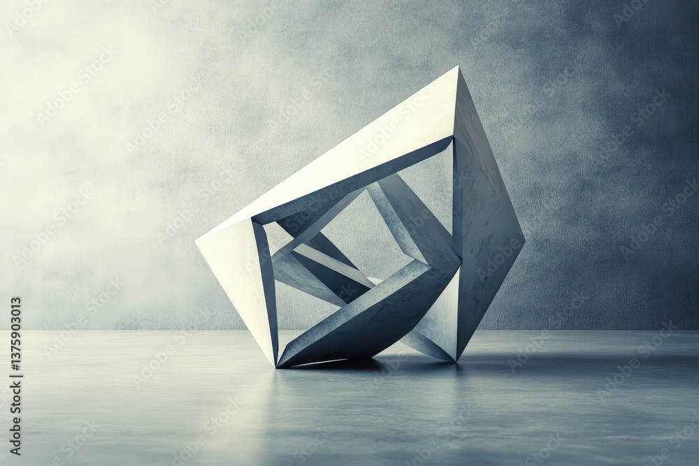 Aufkleber abstract geometric sculpture displayed within a concrete environment setting