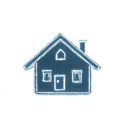 Obraz premium Illustration of a simple house design with a pitched roof and a chimney, featuring a front door and windows, isolated on a white background.