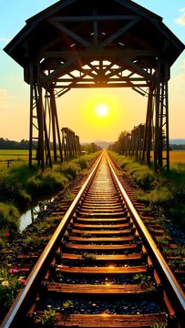 Tranquil Railway Tracks at Sunset