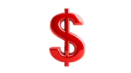 Glossy red dollar symbol on black background, cut out transparent