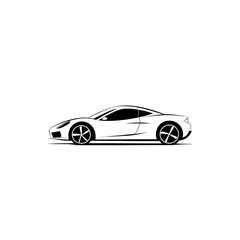 Sleek sports car silhouette, side view, showcasing design and elegance, perfect for automotive themes, white isolated background.