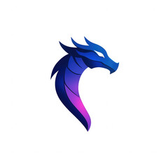 Fototapeta premium Stylized dragon head in shades of blue and purple, perfect for fantasy themes or logo design, isolated on white background.
