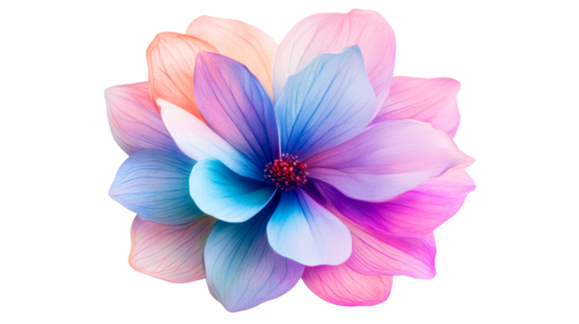 Colorful bloom with gradient petals, artistic floral design, cut out transparent