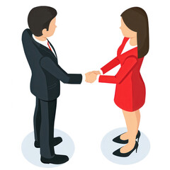 Fototapeta premium Two business professionals shaking hands in a formal agreement, symbolizing partnership and collaboration against a white isolated background.