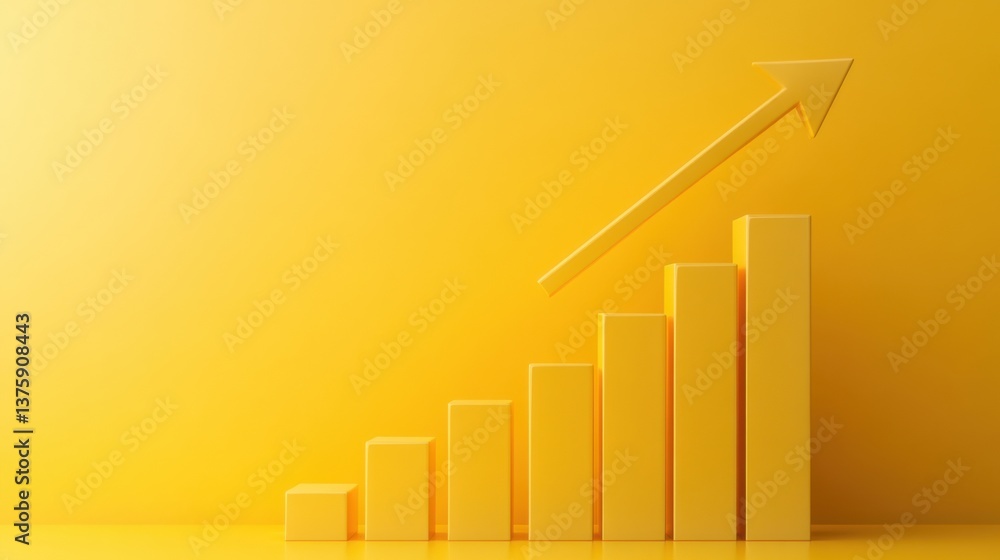 Poster bright yellow graph showing upward trend with bars representing growth in data over time