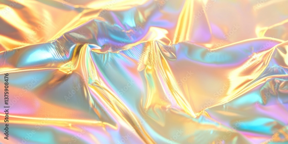Poster shimmering iridescent texture creates a stunning visual display with light reflections and smooth fo