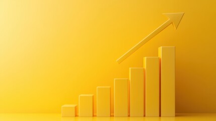 Bright yellow graph showing upward trend with bars representing growth in data over time