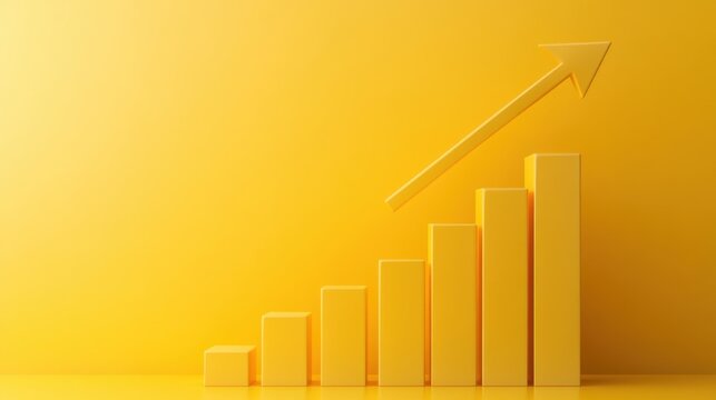 Bright yellow graph showing upward trend with bars representing growth in data over time