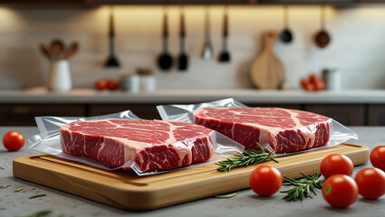 raw steaks, raw meat, meat for cooking, raw meat on a cutting board