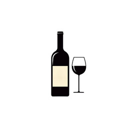 Wine bottle and glass on a white isolated background, perfect for illustrating fine dining and beverage concepts.