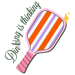 Vector illustration of a striped pickleball paddle with the phrase 