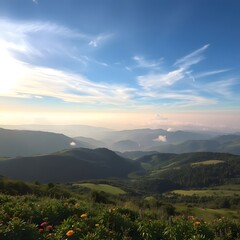 Obraz premium Tranquil Mountain Landscape with Wildflowers