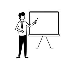 Male teacher at whiteboard icon in outline style