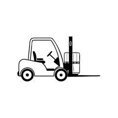 Forklift truck icon with load in black and white style