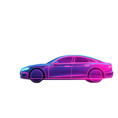 A futuristic car silhouette with vibrant neon colors, showcasing sleek design elements against a white isolated background.