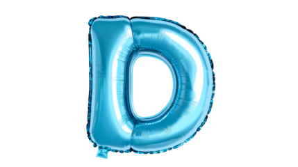 Blue foil balloon letter D, inflatable decoration, glossy metallic, cut out transparent