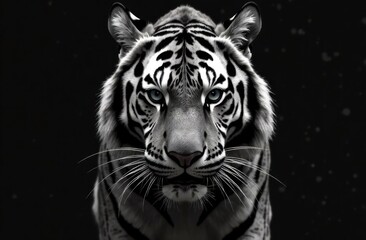 Obraz premium Majestic white tiger staring intently against a dark background 