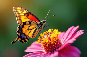 Obraz premium Colorful butterfly perched on a vibrant pink flower 